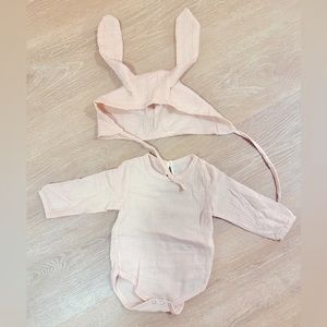 Linen peachy color Easter outfit for photoshoot